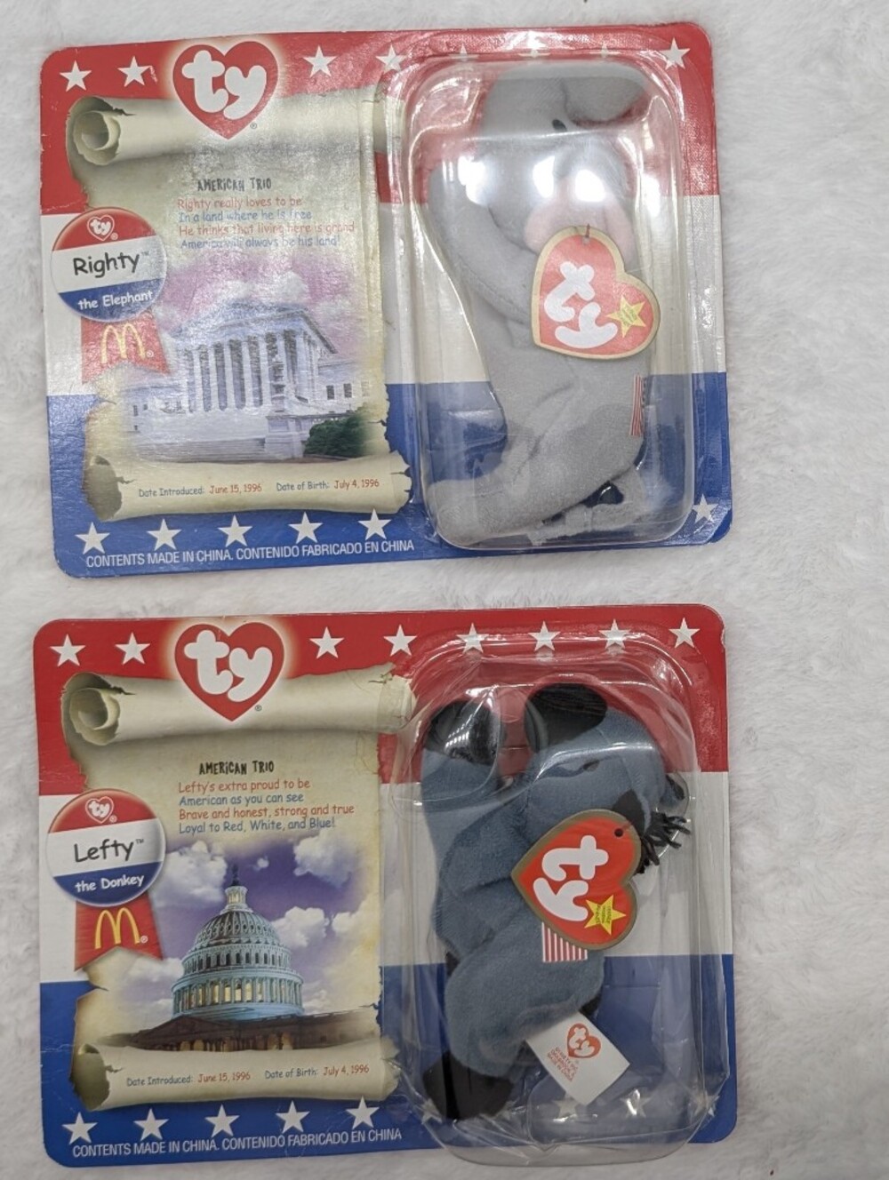 Ty Pack of Two Toys (Donkey And Elephant) New In Boxes